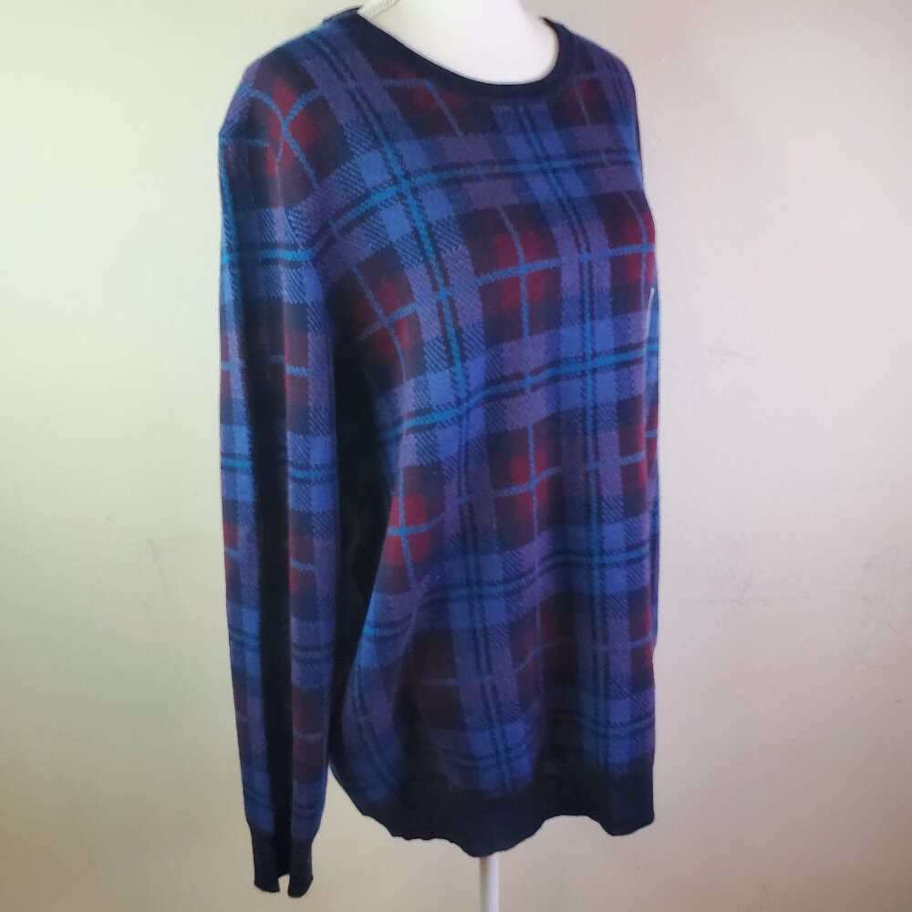 Club room Mens Blue Plaid Crewneck Sweater XL